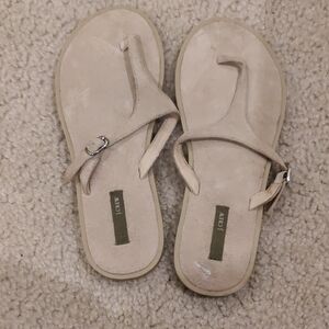 J. Crew Women's Wos Inlay Suede Slim Thong Leather Cream Sandals cottage core